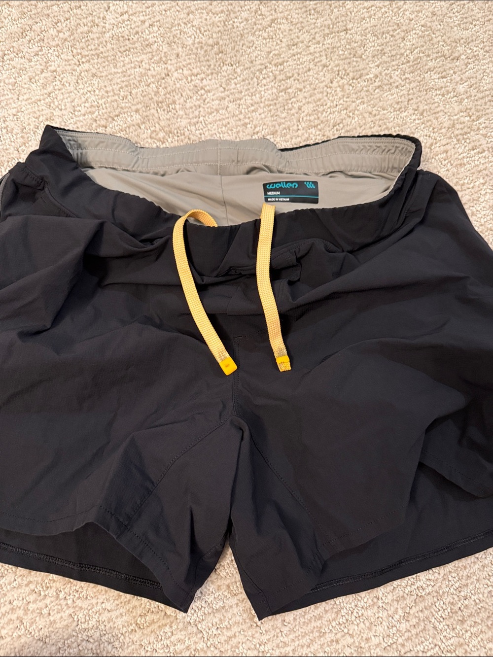 5” Wellen Black Athletic Shorts with Yellow Drawcord and Liner